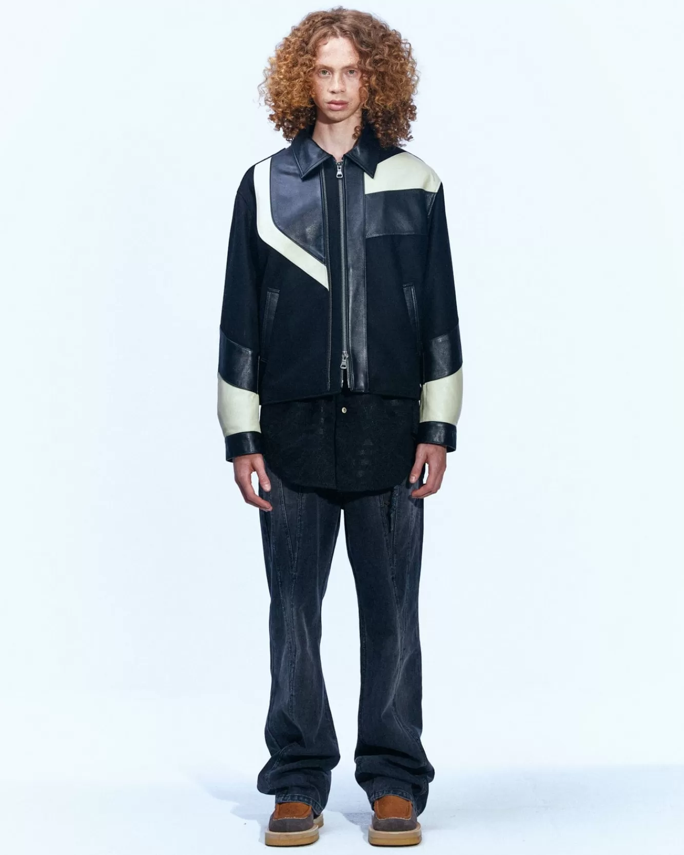 Men Andersson Bell Motorcycle Leather Varsity Jacket Awa502M(Black)