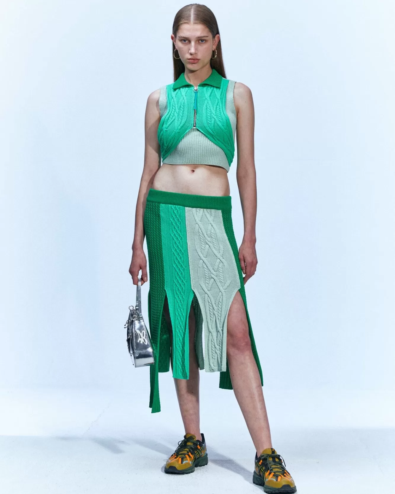 Women Andersson Bell Paola Knitted Panelled Skirt Apa598W(Green)