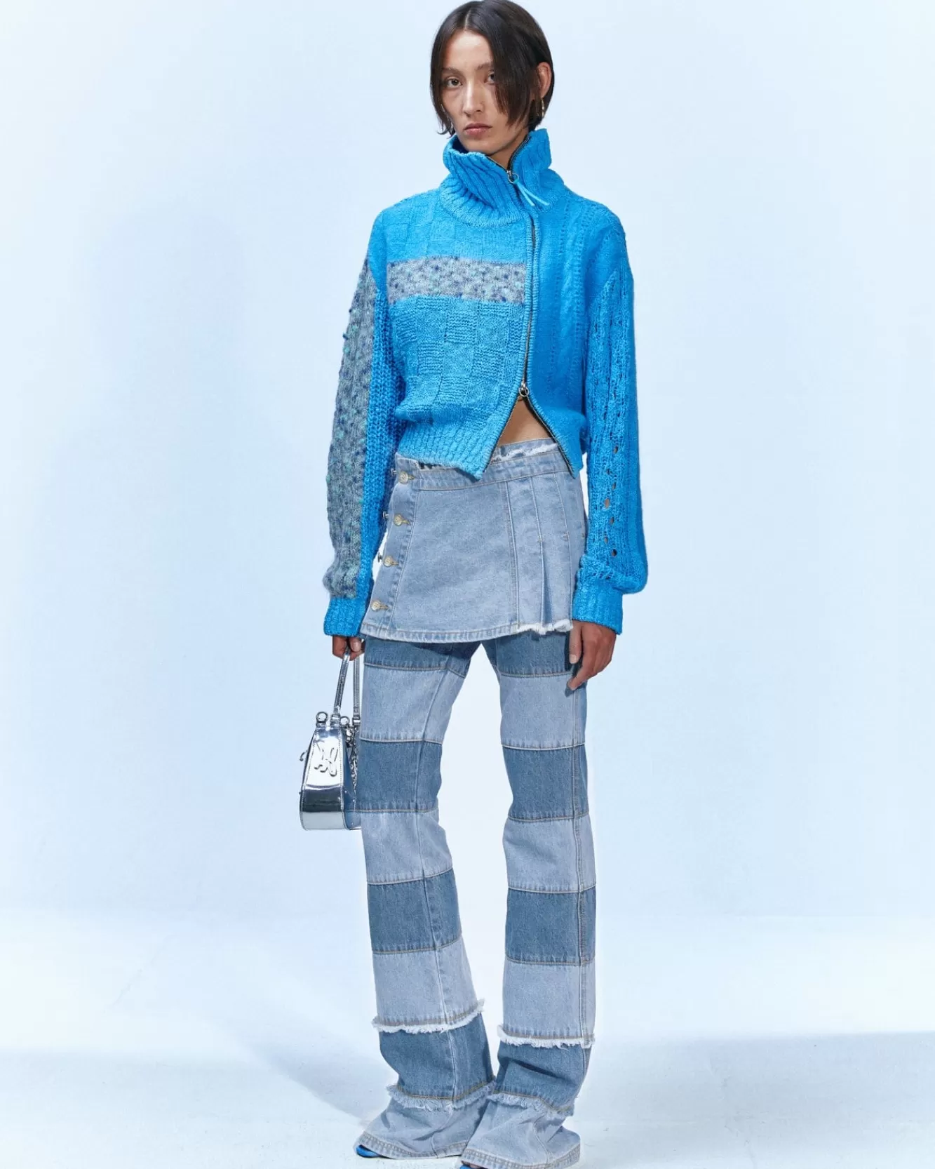 Women Andersson Bell Patchwork Collar Knit Zip Cardigan Atb871W(Blue)