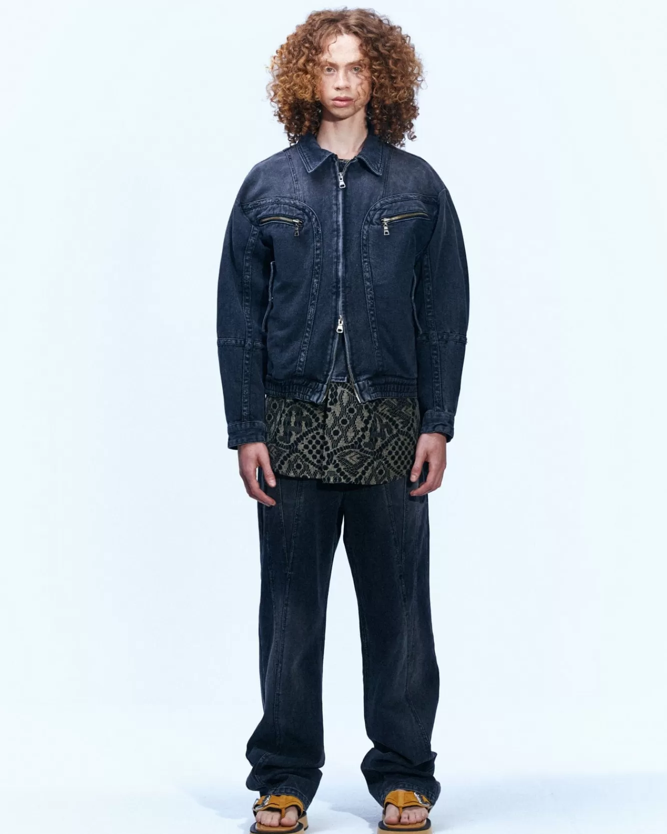 Men Andersson Bell Pointe Denim Blouson Jacket Awa511M(Black)