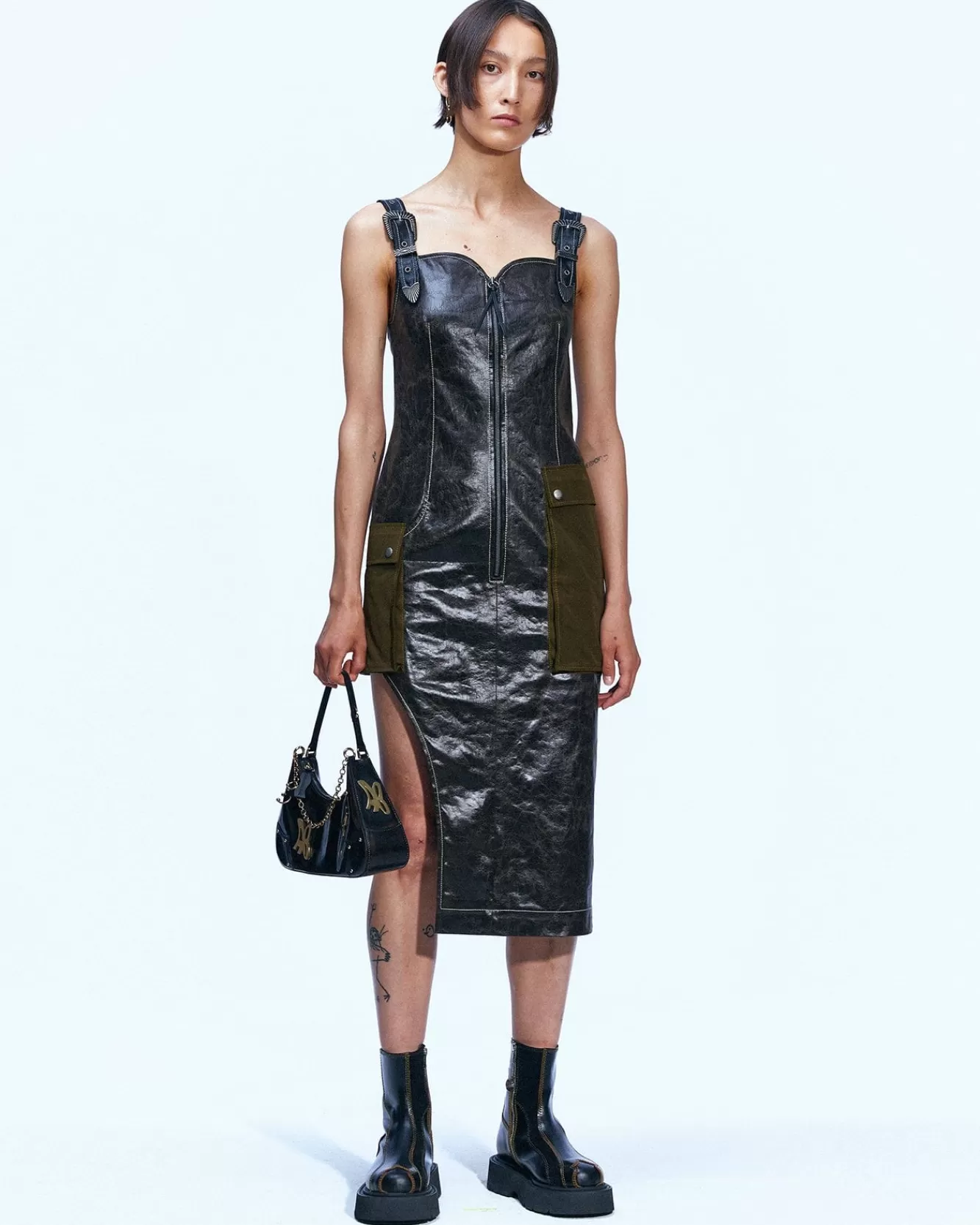 Women Andersson Bell Sadie Cracked Faux Leather Dress Atb873W(Khaki)