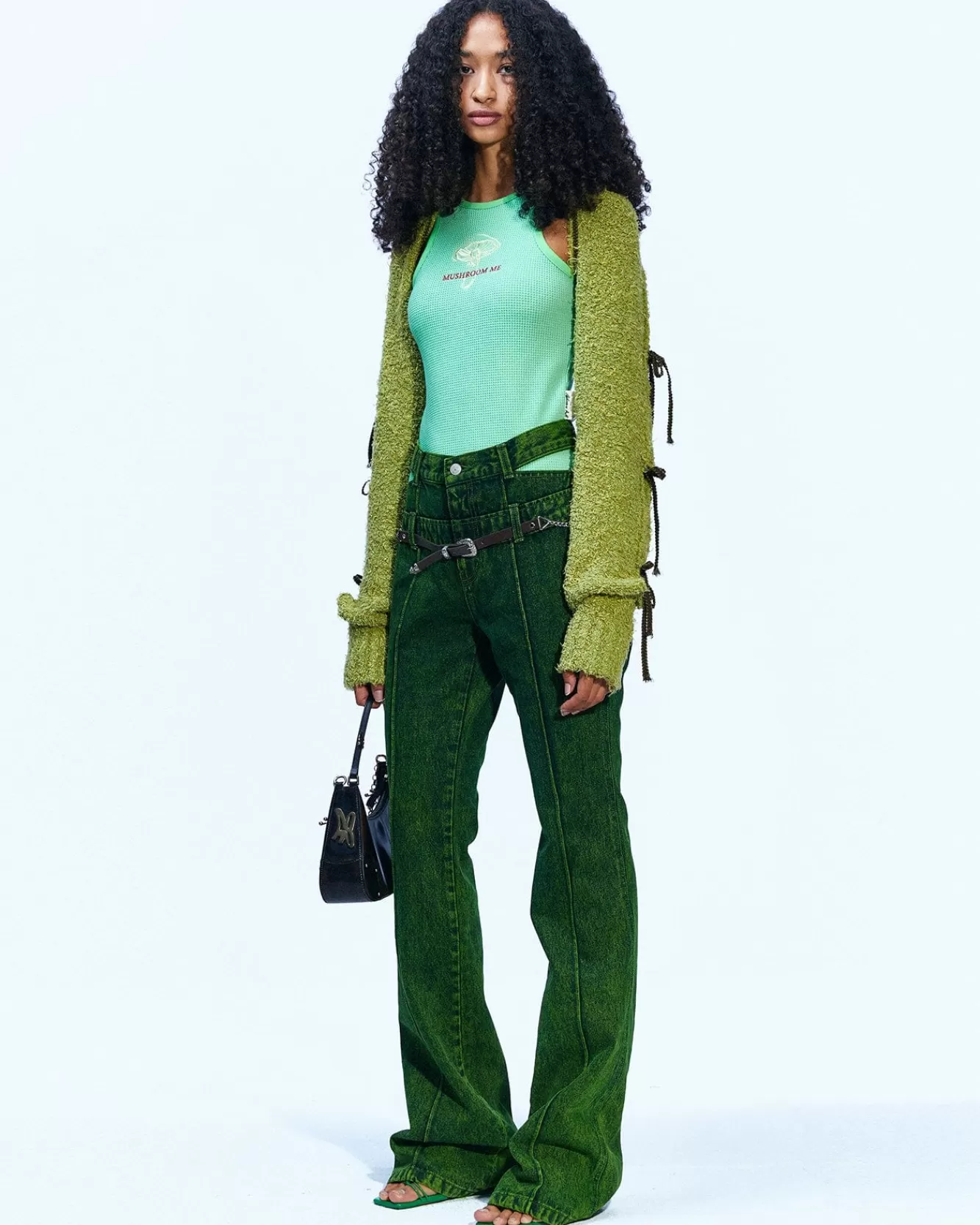 Women Andersson Bell Senko Hairy Lace Up Knit Bolero Atb889W(Olive)