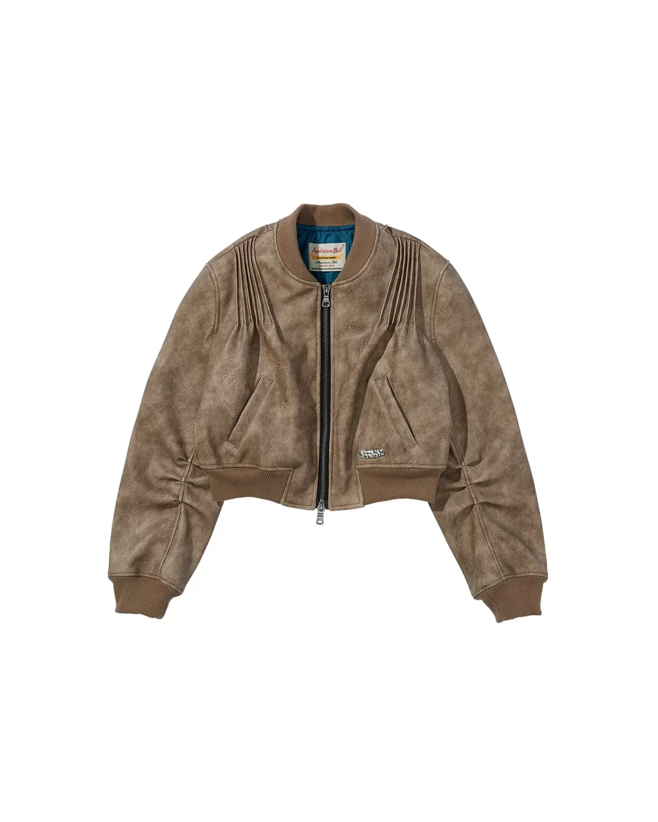 Women Andersson Bell Tanya Faux Leather Pintuck Bomber Jacket Awa516W(Beige)