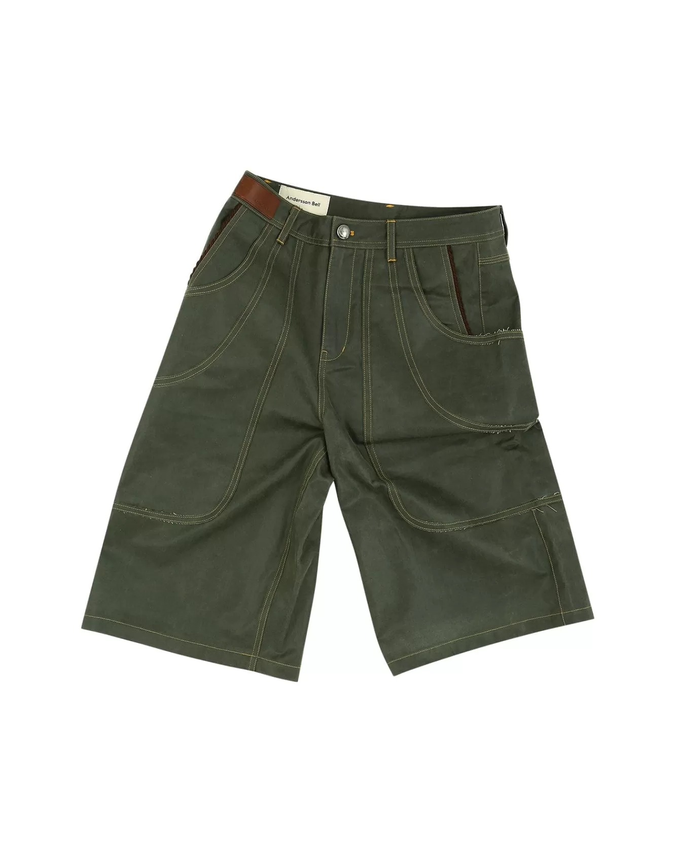 Men Andersson Bell Wave Faux Leather Shorts Apa640M(Khaki)